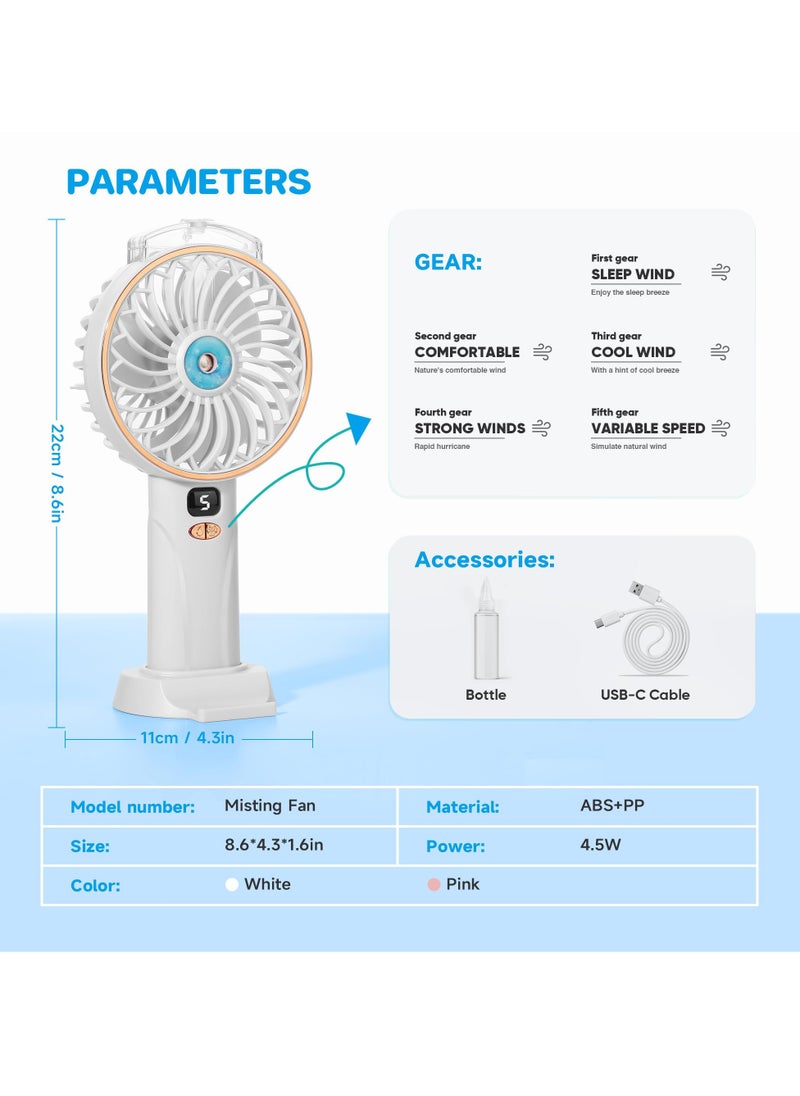 Generic - Portable Mini Misting Fan with 4000mAh Battery, 5 Speed Settings and Dual Spray Modes, Digital Display, Ideal for Office, Outdoor and Travel, Compact Personal Cooling Solution in White - Image 1