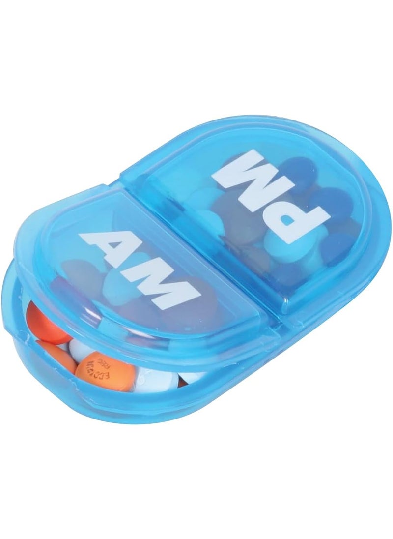 ACU-LIFE Daily AM/PM Travel Pill Organizer, Vitamin Case, Medicine Container, Portable Round Pill Box, Pocket Pharmacy, 2 Times a Day, Color May Vary 