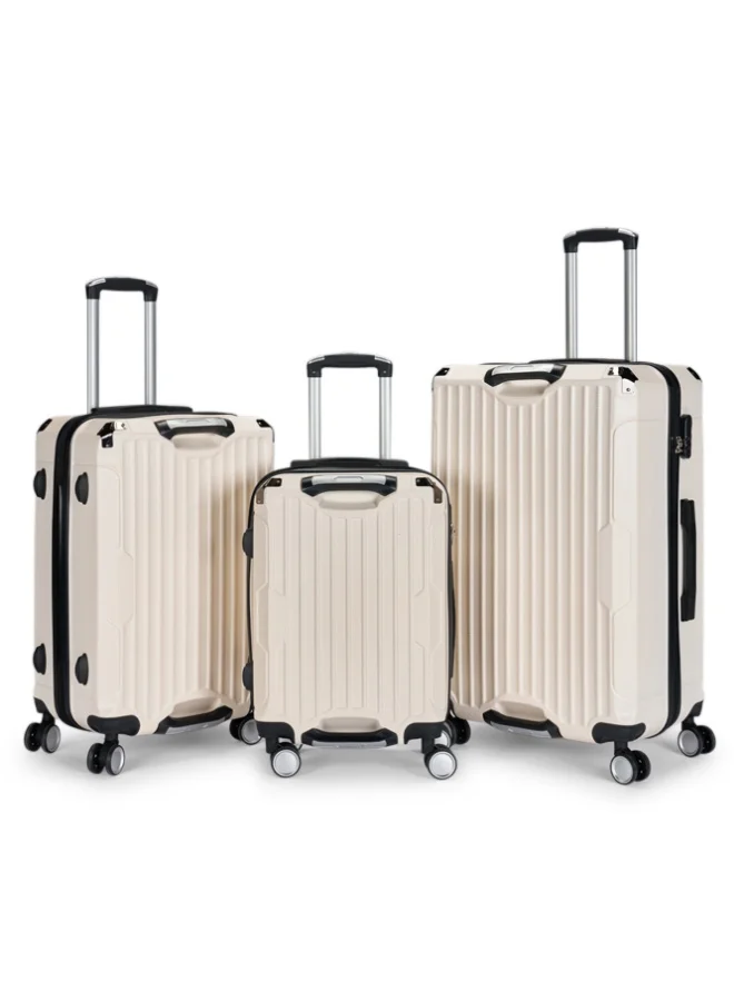 ليمرا طقم شنط سفر مكون من 3 حقائب أمتعة بعجلات و بتصميم صلب وقوي بمقاسات 28-24-20 بوصة لون بيج