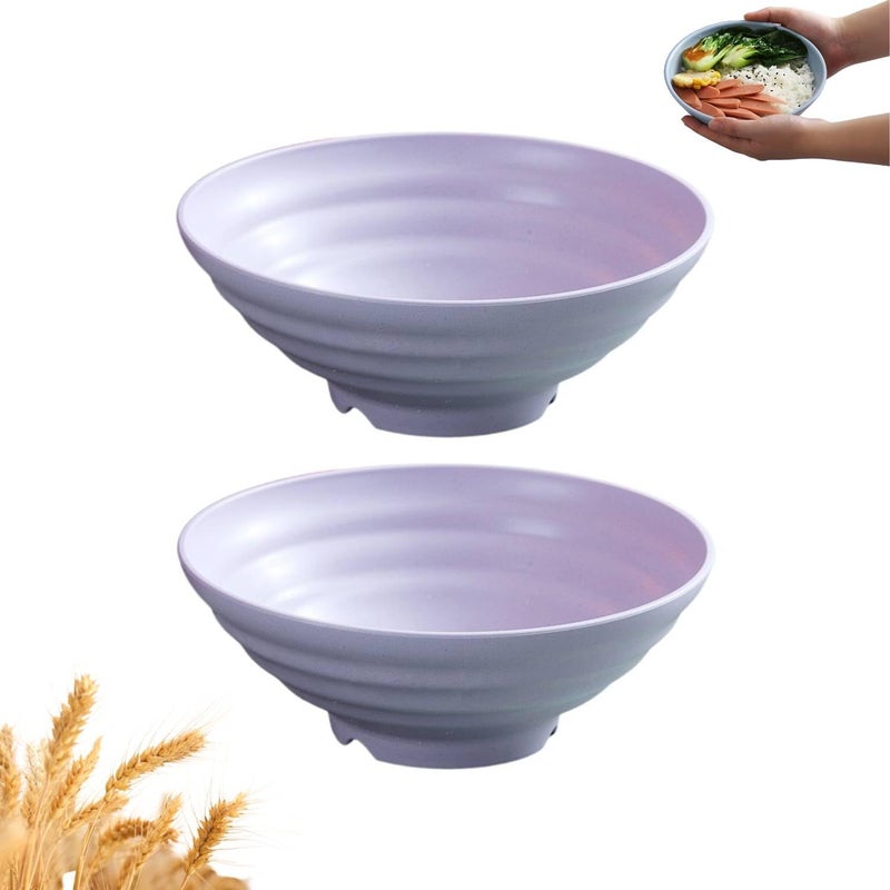 WE-CEF Wheat Straw Fiber Rice Bowls,Japanese Ramen Noodle Soup Bowl,Lightweight Cereal Bowls for Serving Fruit Pasta Snack Dessert, 900 Ml -(19 CM Purple 2 PCs) - Image 1