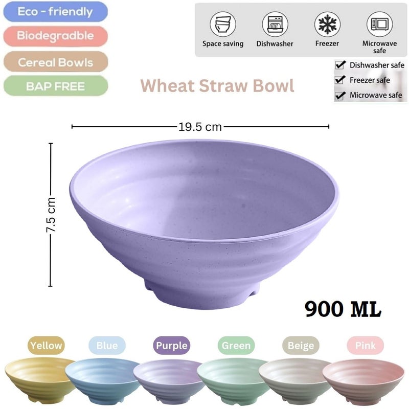 WE-CEF Wheat Straw Fiber Rice Bowls,Japanese Ramen Noodle Soup Bowl,Lightweight Cereal Bowls for Serving Fruit Pasta Snack Dessert, 900 Ml -(19 CM Purple 2 PCs) - Image 4