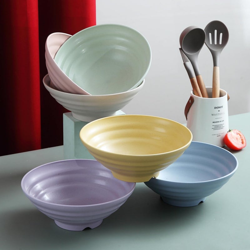 WE-CEF Wheat Straw Fiber Rice Bowls,Japanese Ramen Noodle Soup Bowl,Lightweight Cereal Bowls for Serving Fruit Pasta Snack Dessert, 900 Ml -(19 CM Purple 2 PCs) - Image 5
