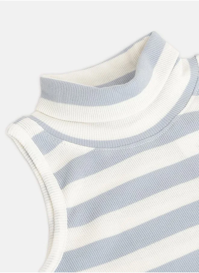 نو- ڤو Striped High Neck Sleeveless Rib Top by Styli