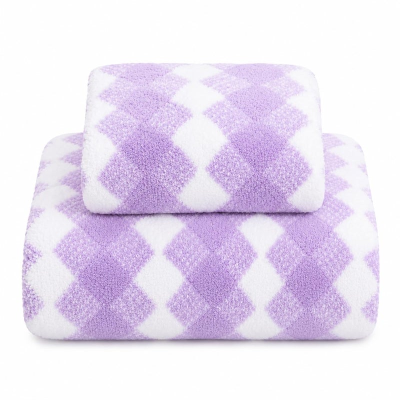 2 Piece Bath Towel Set, Diamond Pattern Bath Towel and Hand Towel, Soft Bath Towel for Daily Use, Gym, Travel (Mauve) - Image 1