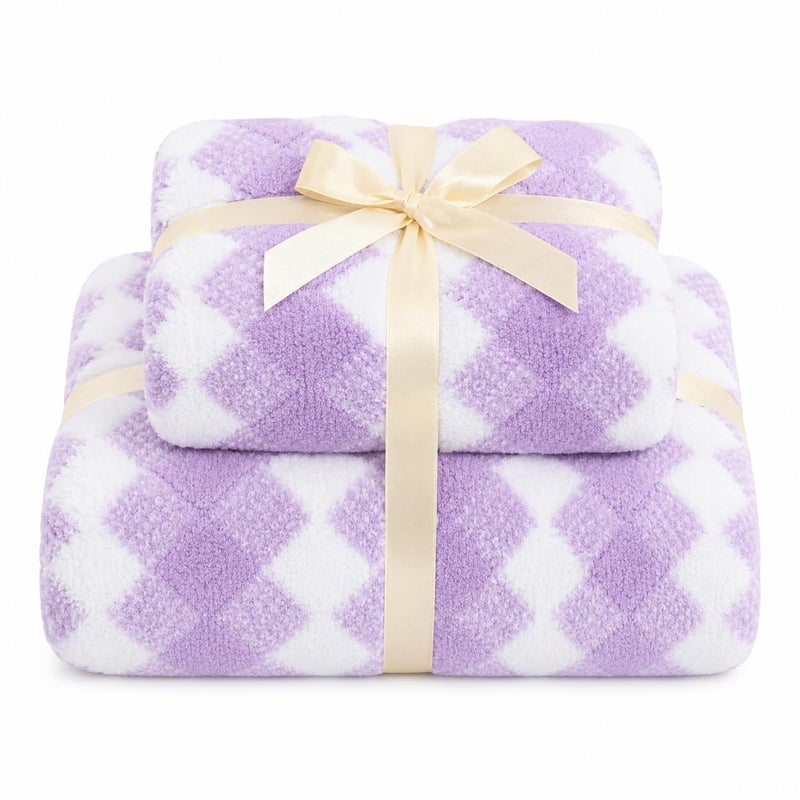 2 Piece Bath Towel Set, Diamond Pattern Bath Towel and Hand Towel, Soft Bath Towel for Daily Use, Gym, Travel (Mauve) - Image 2