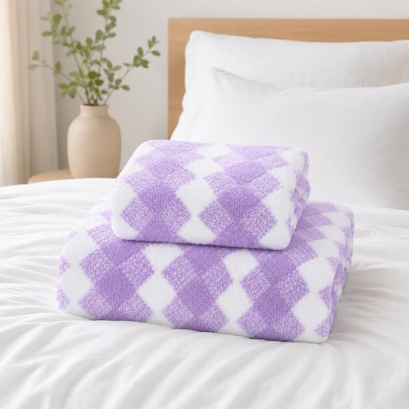 2 Piece Bath Towel Set, Diamond Pattern Bath Towel and Hand Towel, Soft Bath Towel for Daily Use, Gym, Travel (Mauve) - Image 3
