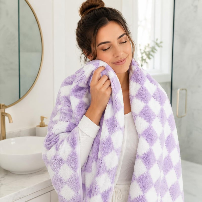 2 Piece Bath Towel Set, Diamond Pattern Bath Towel and Hand Towel, Soft Bath Towel for Daily Use, Gym, Travel (Mauve) - Image 4