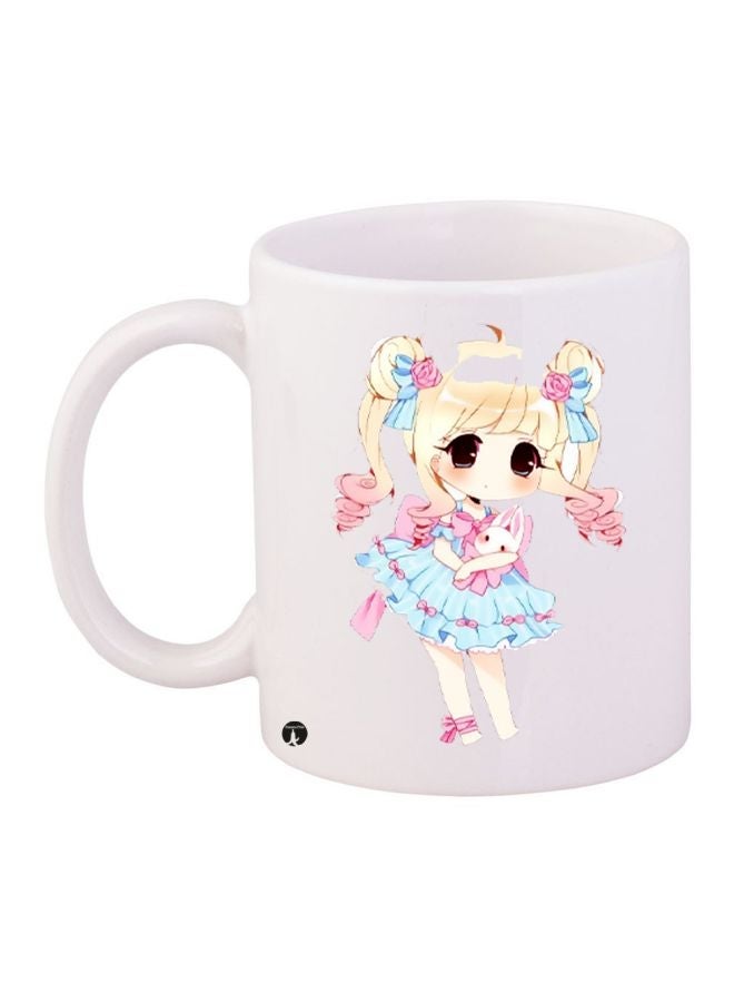 RYN Cartoon Printed Coffee Mug White/Blue/Pink 11ounce