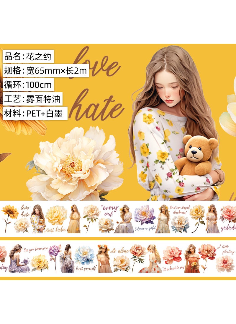 Generic - Vintage Floral Washi Tape for Scrapbooking Flower Date. Matte pet. Special oil 2m - Image 1