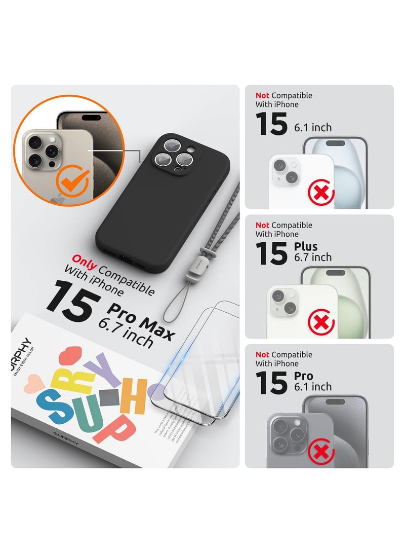 ELTRAZONE Design for iPhone 15 Pro Max Case, Liquid Silicone [2 x Screen Protectors & 1 x Lanyard] Protection for Each Lens Shockproof Cover for iPhone 15 Pro Max 6.7 inch 2023, Black - Image 2