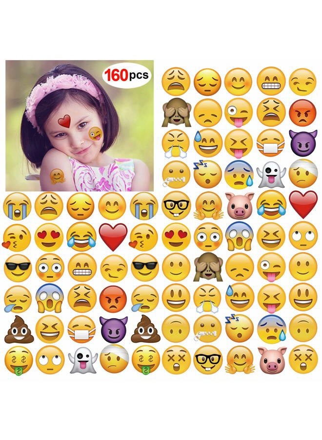 Konsait Emoticon Temporary Tattoo(160pcs 2inch), Konsait Funny Emoticon Tattoos Body Stickers for Kids Emoticon Party Favors Supplies with Heart Smirk - Image 1