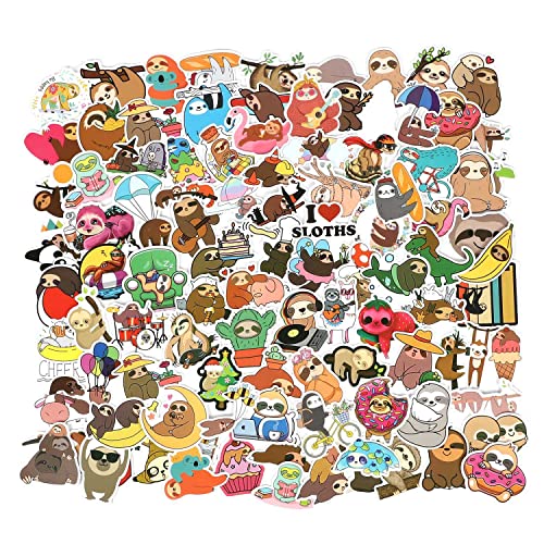 QIYUYA QIYUYA 100pcs Cute Sloth Stickers Multicolor Cartoon Vinyl Waterproof Decals for Water Bottle Laptop Skateboard  More 