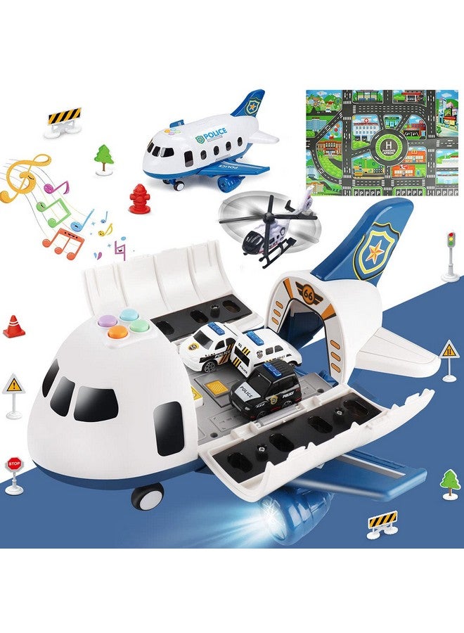Dwi Dowellin Dwi Dowellin 5 in 1 Airplane Toys with Light and Sound,Police car Toys with Activity Mat, Christmas Birthday Gifts for Kids 3 4 5 6 Year Old Boys Girls  - Image 1