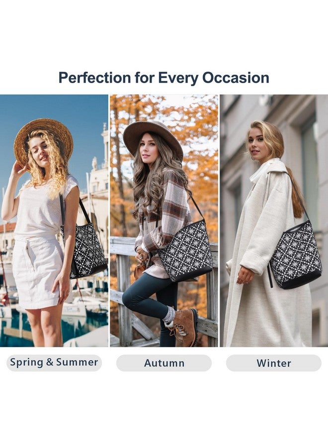 PACKISM Shoulder Bag for Women - Snowflake Pattern Fashion Women Hobo Bag, Large Capacity Boho Bags for Travel Everyday Use Shopping, as Gift for Mother Teacher Friend (Black, Medium) - Image 4