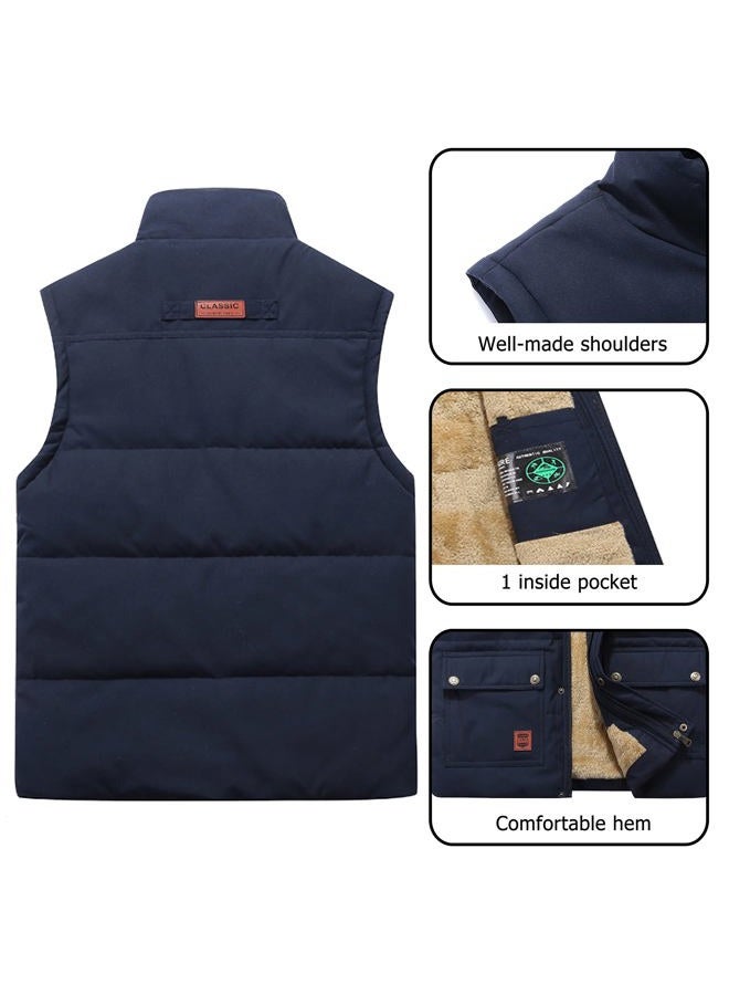 Vcansion Men's Outdoor Casual Stand Collar Thicken Qulited Fleece Jacket Vest Padded Vest Lightweight Down Cotton Vest Coat Khaki US L - Image 4