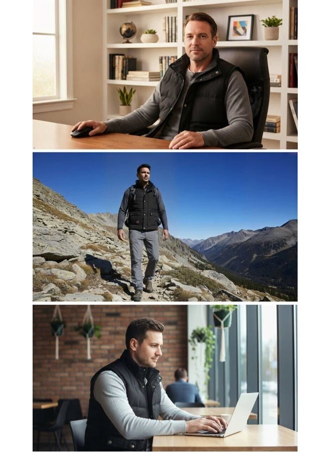 Vcansion Men's Outdoor Casual Stand Collar Thicken Qulited Fleece Jacket Vest Padded Vest Lightweight Down Cotton Vest Coat Khaki US L - Image 2