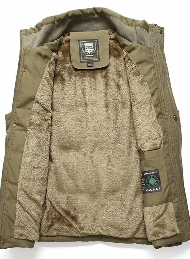 Vcansion Men's Outdoor Casual Stand Collar Thicken Qulited Fleece Jacket Vest Padded Vest Lightweight Down Cotton Vest Coat Khaki US L - Image 5