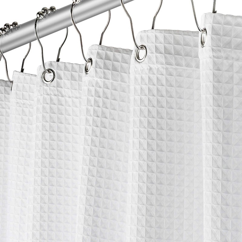 Creative Scents White Fabric Shower Curtain 72x72 - Waffle Weave Bathroom Curtain, Water Repellent Hotel Spa Quality, Heavy Duty 230 GSM Cotton Feel, Machine Washable Bath Curtains with Grommets - Image 1