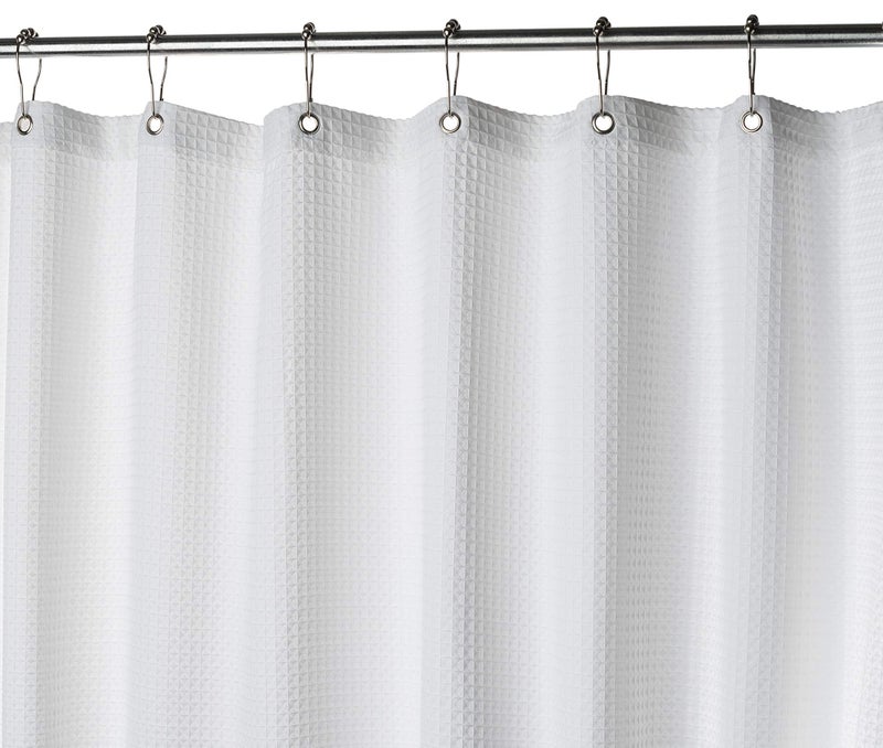 Creative Scents White Fabric Shower Curtain 72x72 - Waffle Weave Bathroom Curtain, Water Repellent Hotel Spa Quality, Heavy Duty 230 GSM Cotton Feel, Machine Washable Bath Curtains with Grommets - Image 4