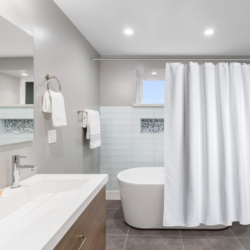 Creative Scents White Fabric Shower Curtain 72x72 - Waffle Weave Bathroom Curtain, Water Repellent Hotel Spa Quality, Heavy Duty 230 GSM Cotton Feel, Machine Washable Bath Curtains with Grommets - Image 2