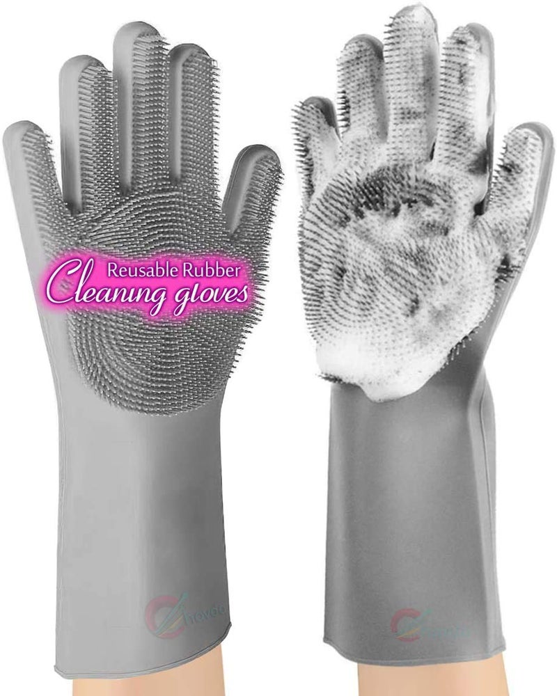 Chavda Reusable Silicone Dishwashing Gloves Pair of Rubber Scrubbing Gloves for Dishes Wash Cleaning Gloves with Sponge Scrubbers for Washing Kitchen Bathroom Car More Multi Colours