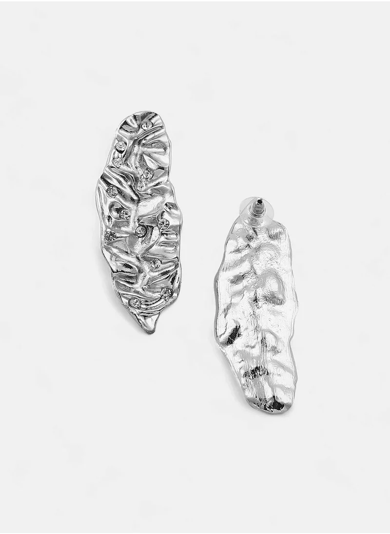 SOHI Stone Studded Contemporary Foglia Drop Earrings