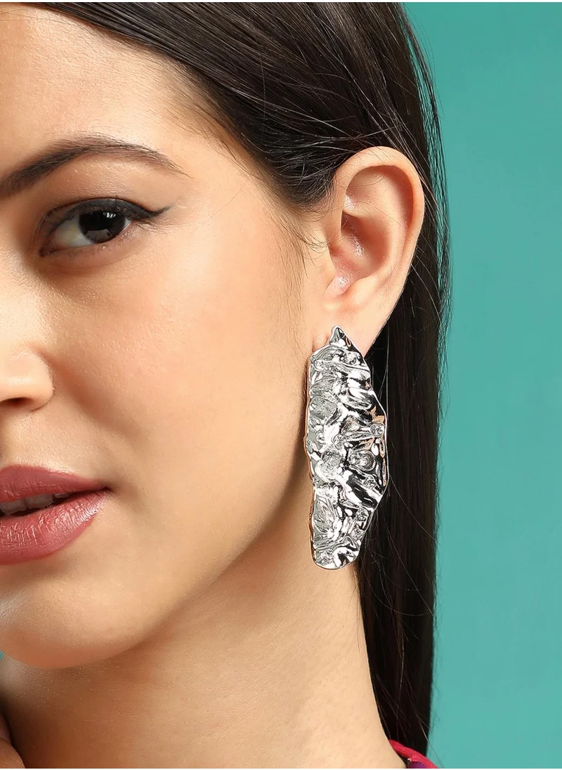 SOHI Stone Studded Contemporary Foglia Drop Earrings