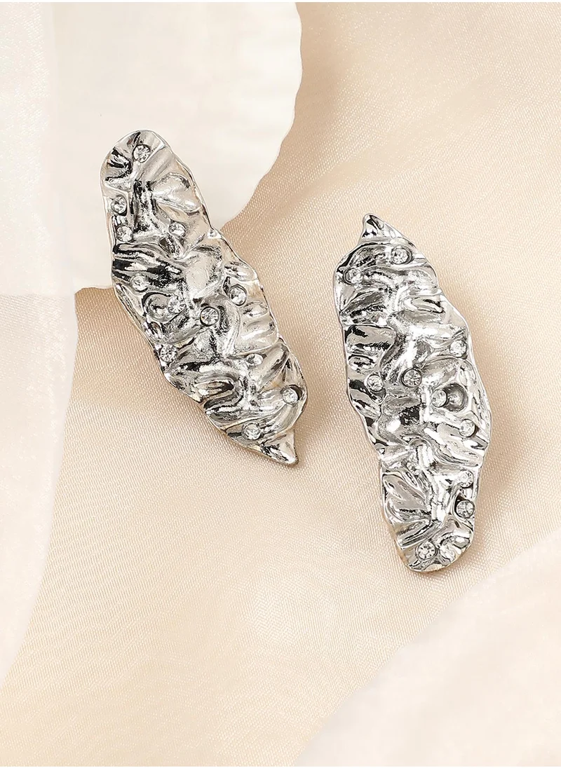SOHI Stone Studded Contemporary Foglia Drop Earrings