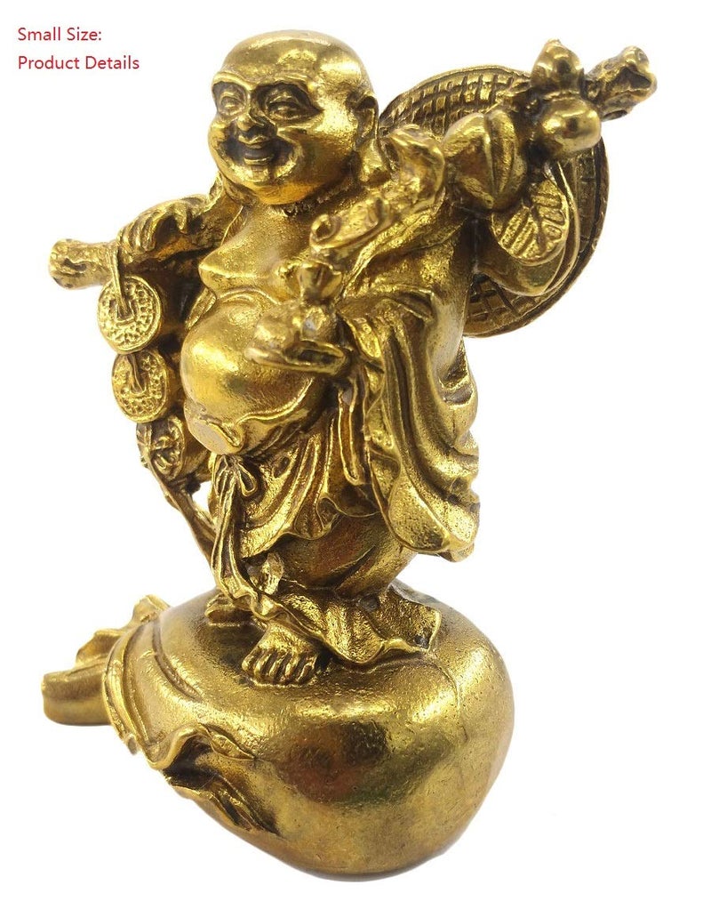 WEALTHCOMING Fengshui Statue Buddha Brass Statues Laughing Buddha Carrying Bag God of Wealth Figurines Buddha Statues Home Decor Housewarming Congratulatory Gift - Image 4