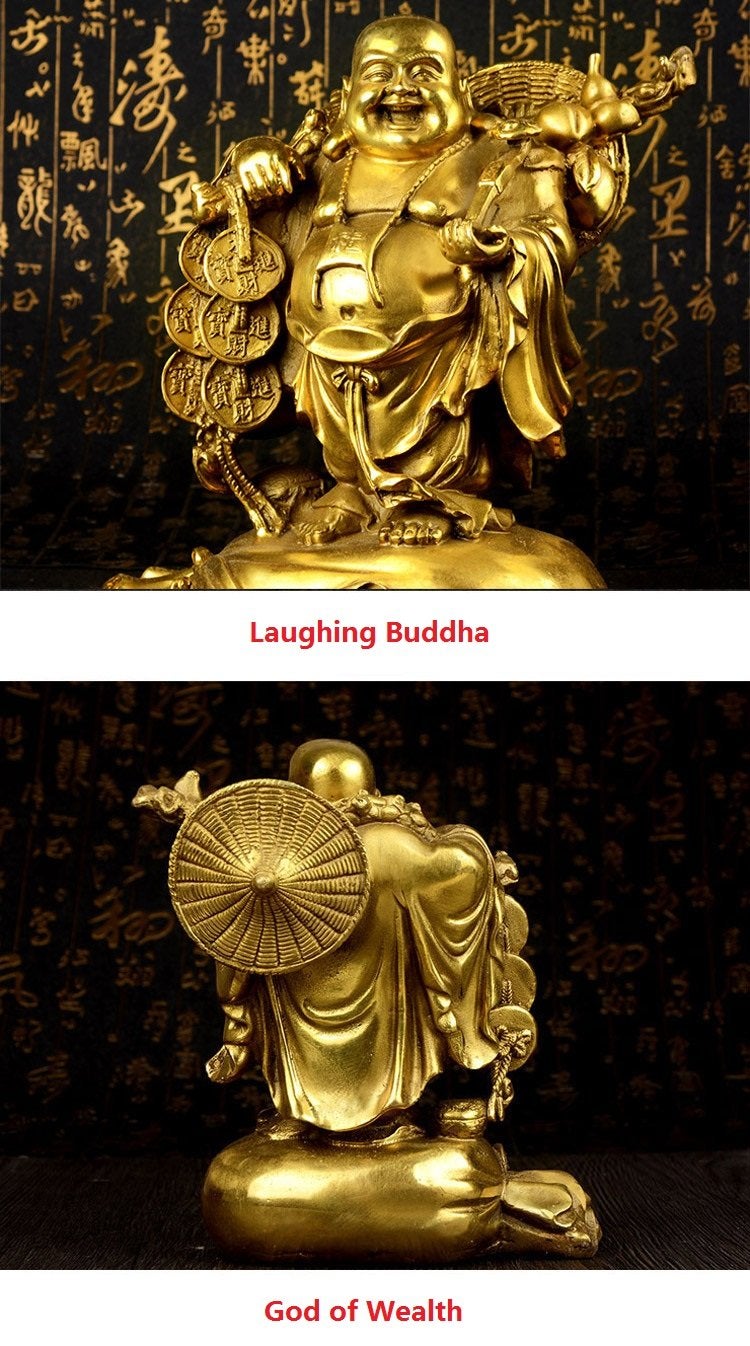 WEALTHCOMING Fengshui Statue Buddha Brass Statues Laughing Buddha Carrying Bag God of Wealth Figurines Buddha Statues Home Decor Housewarming Congratulatory Gift - Image 5