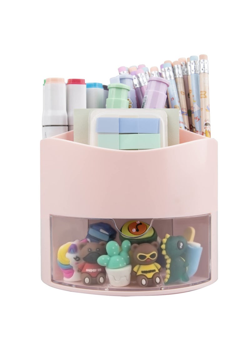 SYOSI SYOSI Pencil Holder, 360 Degree Rotating Pencil Holder with 4 Slots Multifunctional Rotating Pencil Holder Makeup Brush Holder with Drawer for Dressing Table/Home/Office/School (Pink)  - Image 1