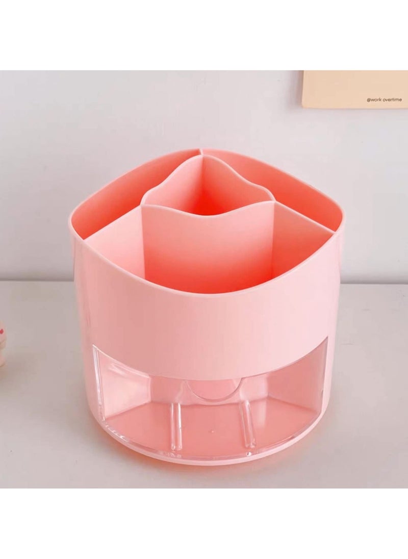 SYOSI SYOSI Pencil Holder, 360 Degree Rotating Pencil Holder with 4 Slots Multifunctional Rotating Pencil Holder Makeup Brush Holder with Drawer for Dressing Table/Home/Office/School (Pink)  - Image 4
