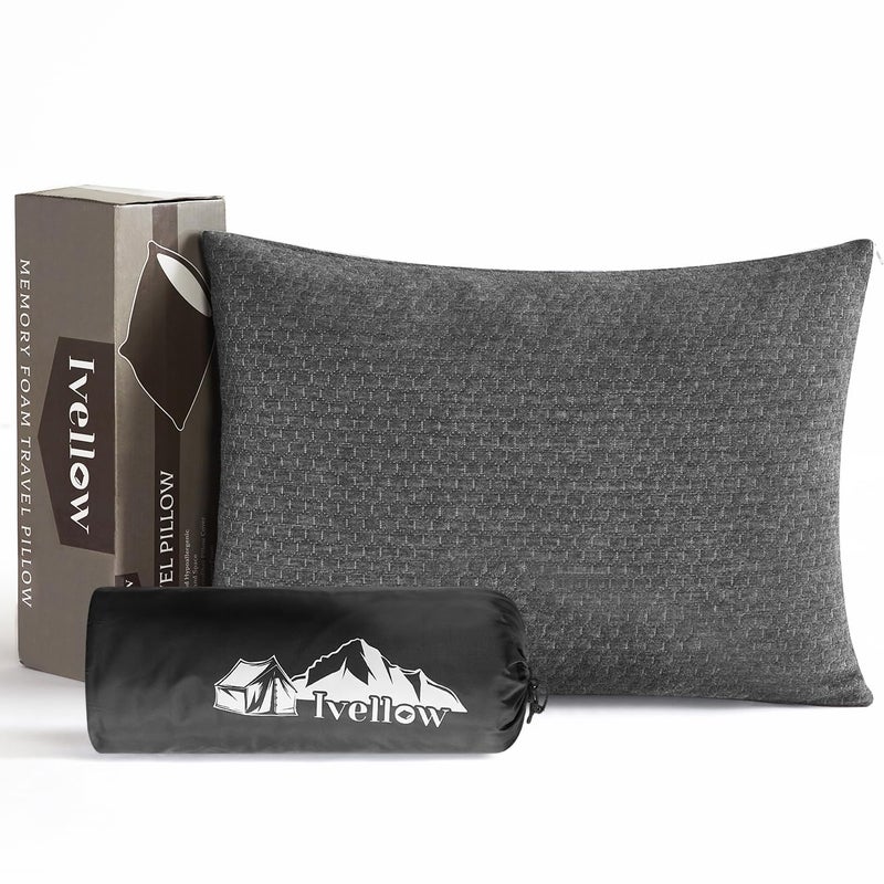 Ivellow Ivellow Memory Foam Travel Pillow Compressible Camping Pillow for Sleeping Shredded Memory Foam Pillow Compact Firm Supportive Travel Pillow for Adults Kids Outdoor Backpacking Hiking Essential GearL 