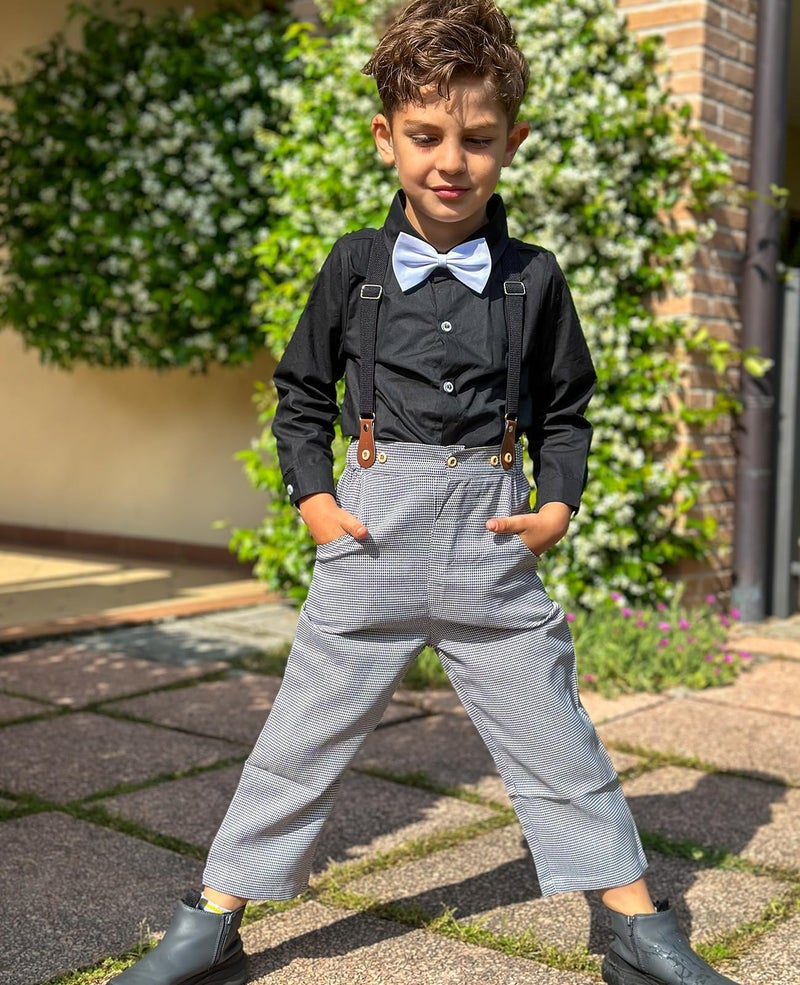 Volunboy Boys Clothes Set Toddler Wedding Gentlemen Formal Suits Long Sleeve Bow Tie Shirts Suspenders Pants Outfits (Black, 18-24 Months) - Image 4