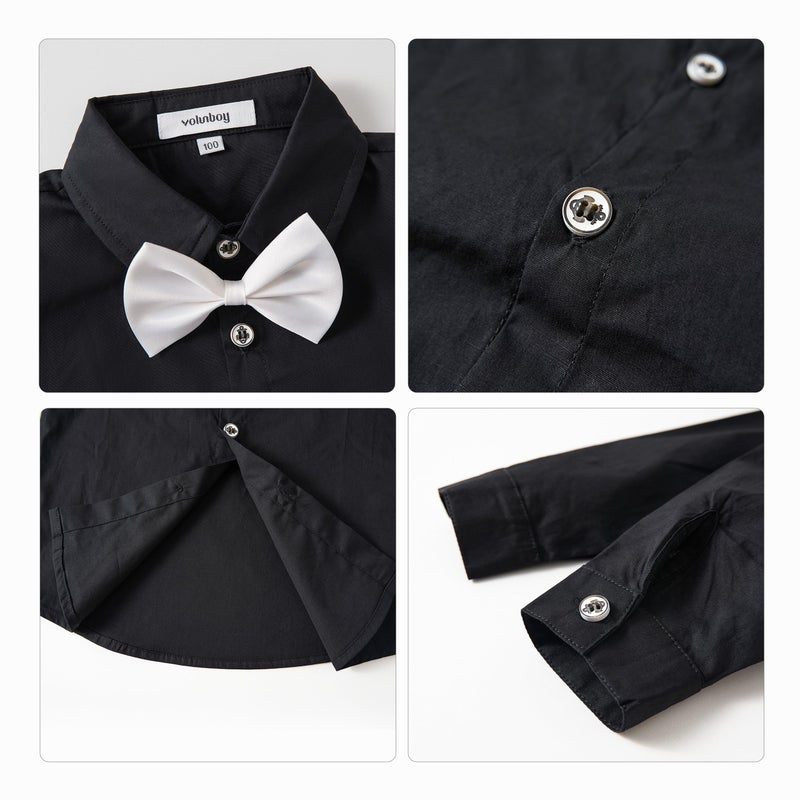 Volunboy Boys Clothes Set Toddler Wedding Gentlemen Formal Suits Long Sleeve Bow Tie Shirts Suspenders Pants Outfits (Black, 18-24 Months) - Image 5