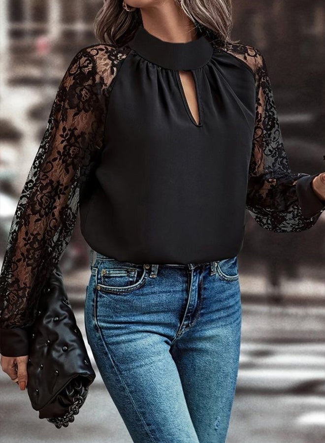 trendyol Black Lace Sleeve Detail Blouse - Image 1