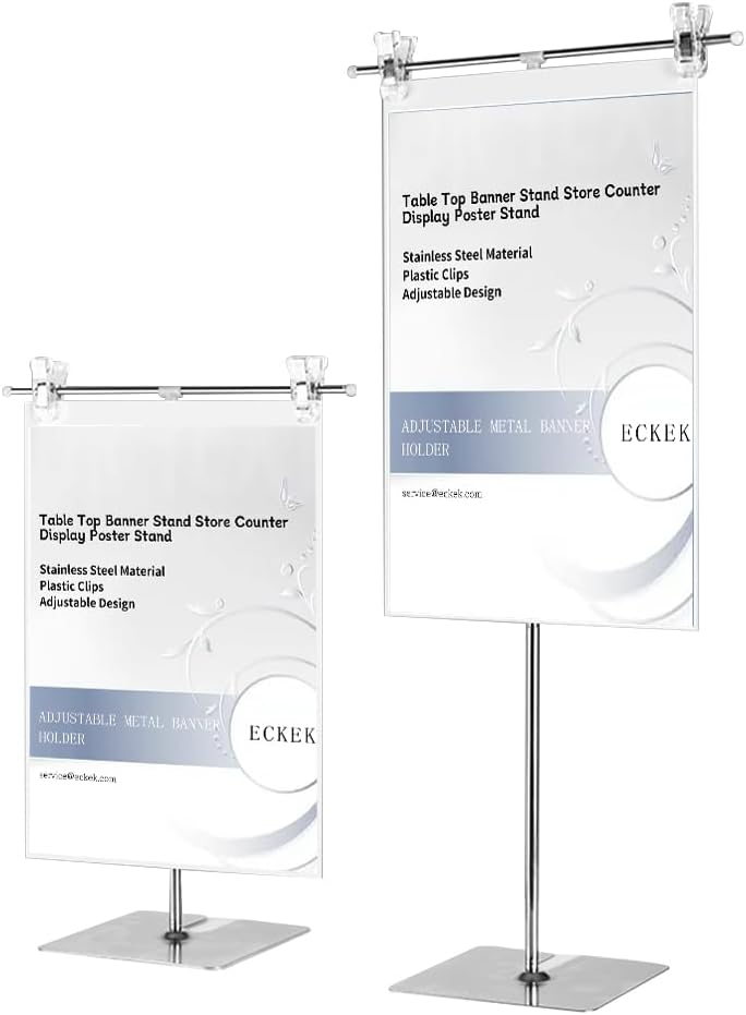 Eckek 2 Pcs T-Sign Adjustable Metal Banner Holder Table Top Banner Stand Store Counter Display Poster Stand Advertising Display Sign Holder - Image 1