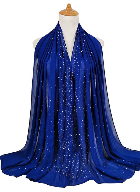 Dignified style Solid color Bead Headscarf Blue