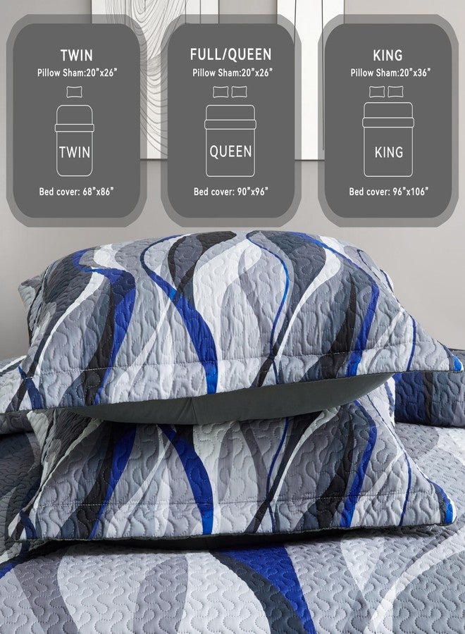 weesire Classic Line Pattern Bedding Quilt King Size Modern Grey Blue and White Stripe Quilt with 2 Shams, Gray and Blue Comforter Sets Lightweight Breathable Bedspreads Coverlet, 96''x106'' - Image 4
