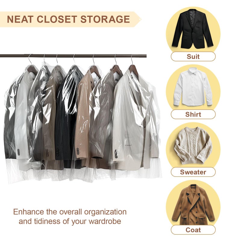 Gretchin 40 Pack Garment Bags - Set of 40, 60x90cm Plastic Dry Cleaning Bags for Hanging Clothes Storage - Image 4