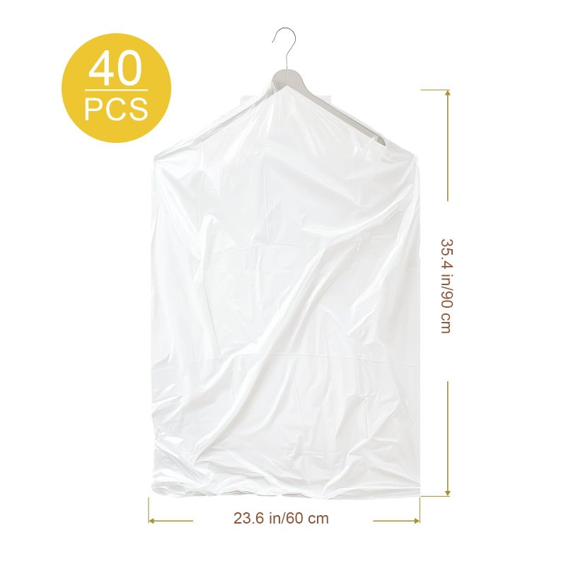 Gretchin 40 Pack Garment Bags - Set of 40, 60x90cm Plastic Dry Cleaning Bags for Hanging Clothes Storage - Image 2