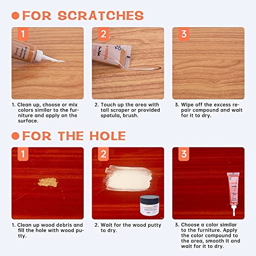 A-HEYIDA Wood Furniture Repair Kit - 18 Colors Wood Filler Hardwood Laminate Vinyl Floor Repair Kit Wood Putty Cabinet Touch Up Kit - Cover Scratches, Stains, Holes for Table, Door, Veneer, Cherry, Walnut - Image 4