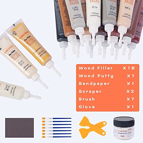 A-HEYIDA Wood Furniture Repair Kit - 18 Colors Wood Filler Hardwood Laminate Vinyl Floor Repair Kit Wood Putty Cabinet Touch Up Kit - Cover Scratches, Stains, Holes for Table, Door, Veneer, Cherry, Walnut - Image 2