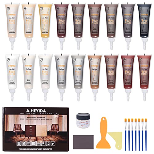 A-HEYIDA Wood Furniture Repair Kit - 18 Colors Wood Filler Hardwood Laminate Vinyl Floor Repair Kit Wood Putty Cabinet Touch Up Kit - Cover Scratches, Stains, Holes for Table, Door, Veneer, Cherry, Walnut - Image 1
