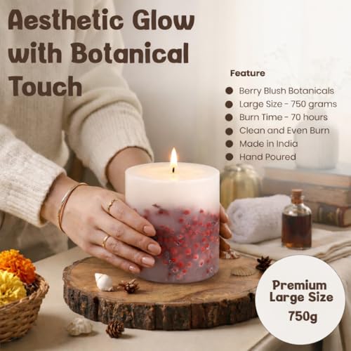 Goyoham | Berry Blush Botanical Candle, 70 Hour Burn Time | Large - 4 x 4 Inch, 750g | Handcrafted with Natural Botanicals, Lead-Free Wick | Home Decor & Gifting - Image 2