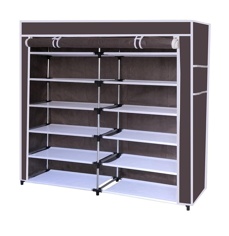 Whitecloud TRANSFORMING HOMES Whitecloud TRANSFORMING HOMES Collapsible Portable Foldable Wardrobe Storage Shelves Organizer for Clothes Racks Fabric Almirah Non Rustable Iron 12 Layer Brown Storage Unit  - Image 2