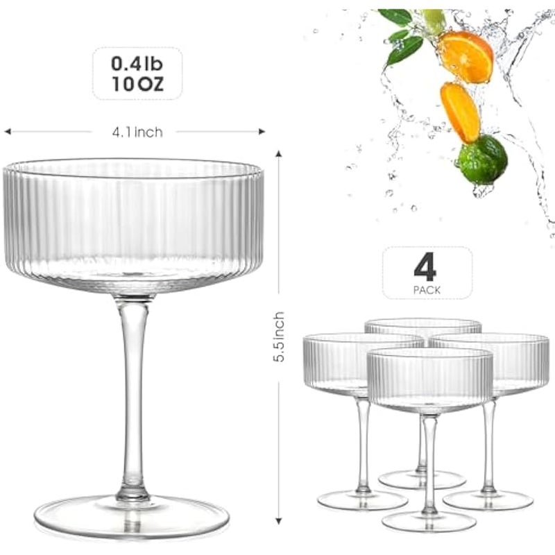 عربست طقم اكواب كوبيه من فينفين ويفز من 4 قطع، اكواب كوكتيل كلاسيكية 10 اونصة، اكواب مارتيني مضلعة لاسبريسو مارتيني وذهبي فاتح وعالمي ومانهاتن وحفلات الكوكتيل - Image 3