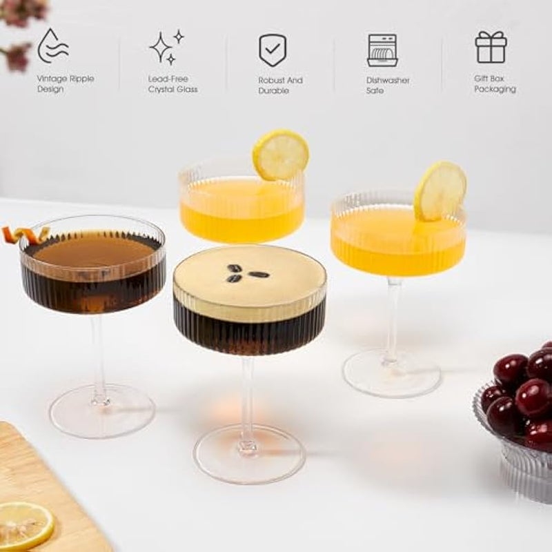 عربست طقم اكواب كوبيه من فينفين ويفز من 4 قطع، اكواب كوكتيل كلاسيكية 10 اونصة، اكواب مارتيني مضلعة لاسبريسو مارتيني وذهبي فاتح وعالمي ومانهاتن وحفلات الكوكتيل - Image 2