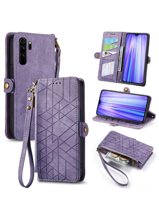 The Bros Case For Xiaomi Redmi Note 8 Pro Geometric Zipper Wallet Side Buckle Leather Phone Case