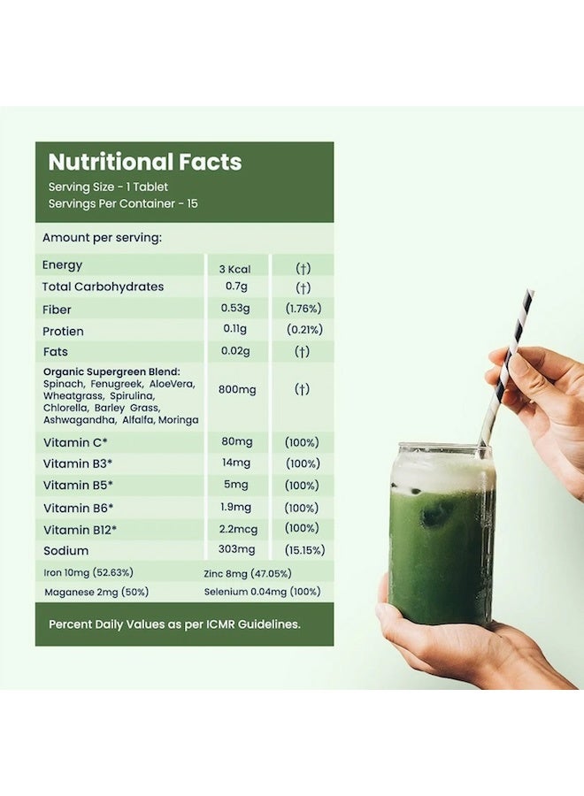 WELLBEING NUTRITION Daily Greens (15 Effervescent Tablets) | Wholefood Multivitamins with Vitamin C, Zinc, B6 for Immunity & Detox with Organic Certified Plant Superfoods & Antioxidants - Pack of 1 - Image 5